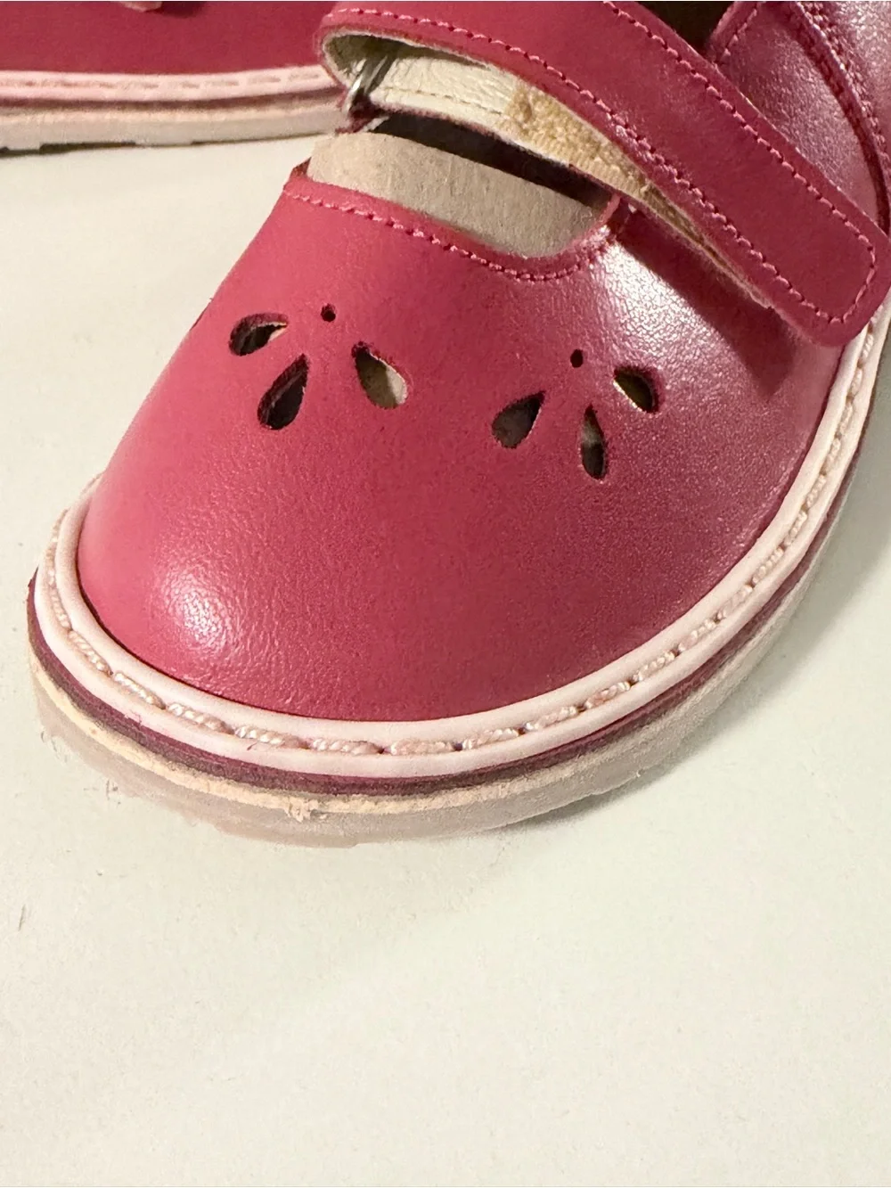 Kids Red Leather Shoes with Hook-and-Loop Straps